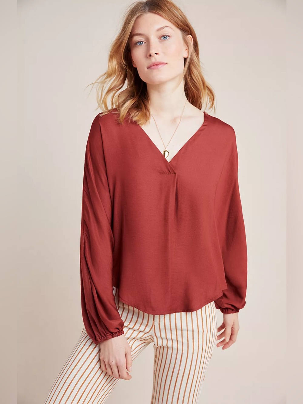 Anthropologie brand dolan Rust Red V-Neck Long‎ Sleeve Blouse